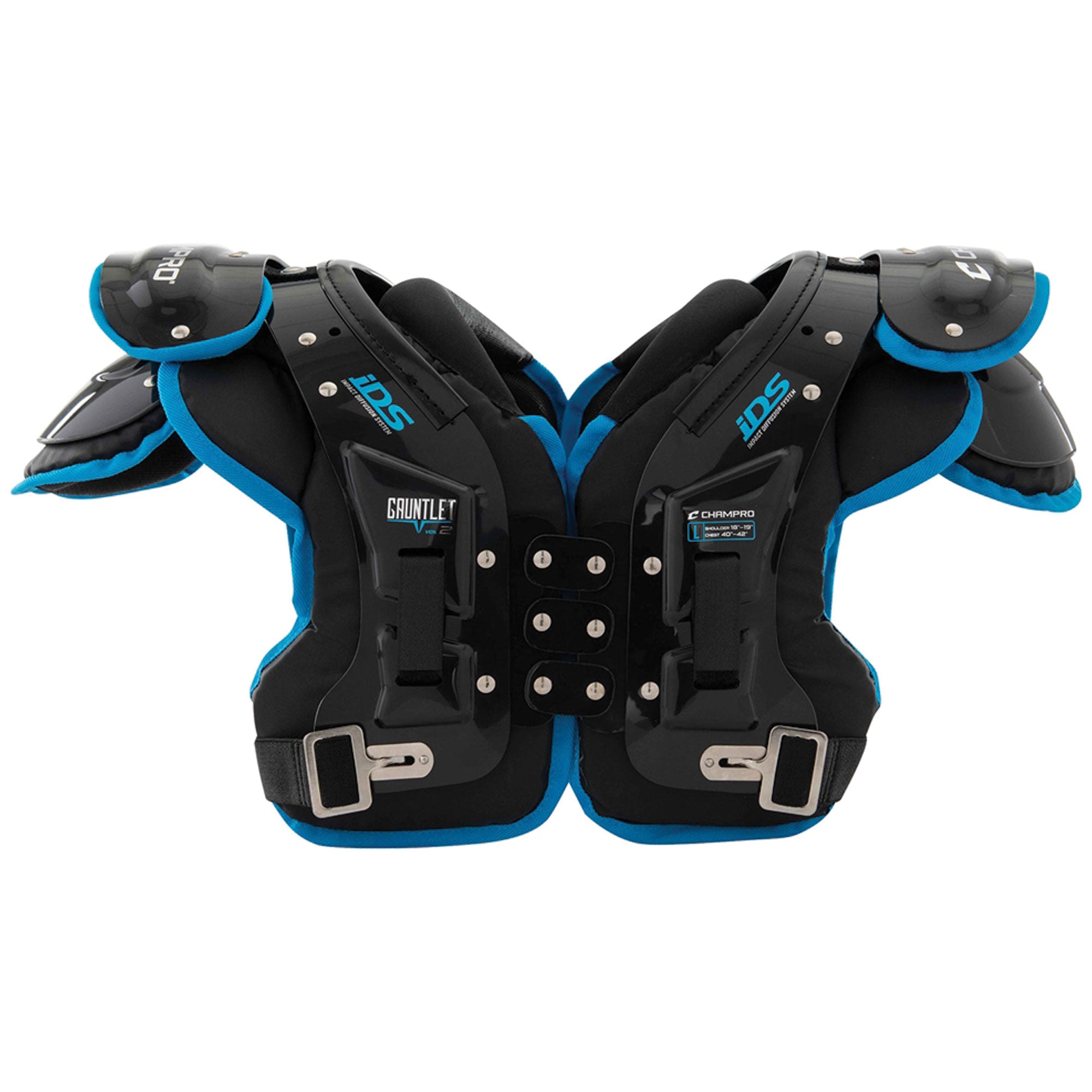 thumbnail image 2 of Champro Gauntlet III Adult Football Shoulder Pads – Black – Hard Shell, Foam Padding – All Positions 2 of 3