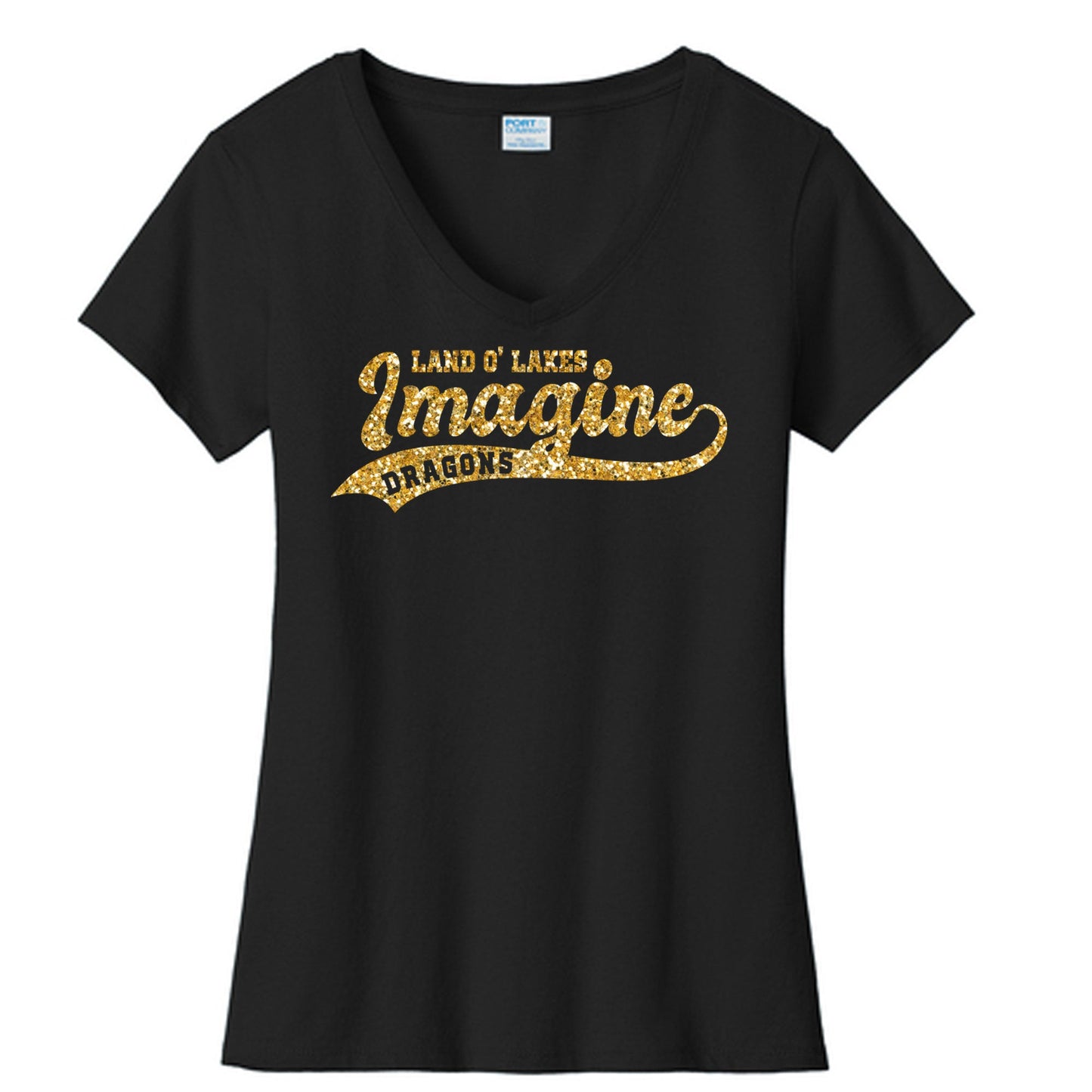Imagine School Land O' Lakes Parent Ladies Spirit V-Neck Tee Glitter