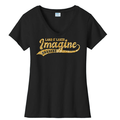 Imagine School Land O' Lakes Parent Ladies Spirit V-Neck Tee Glitter