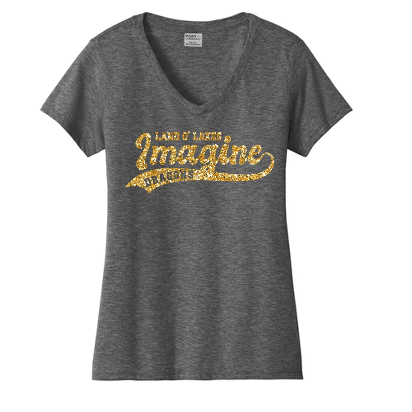 Imagine School Land O' Lakes Parent Ladies Spirit V-Neck Tee Glitter