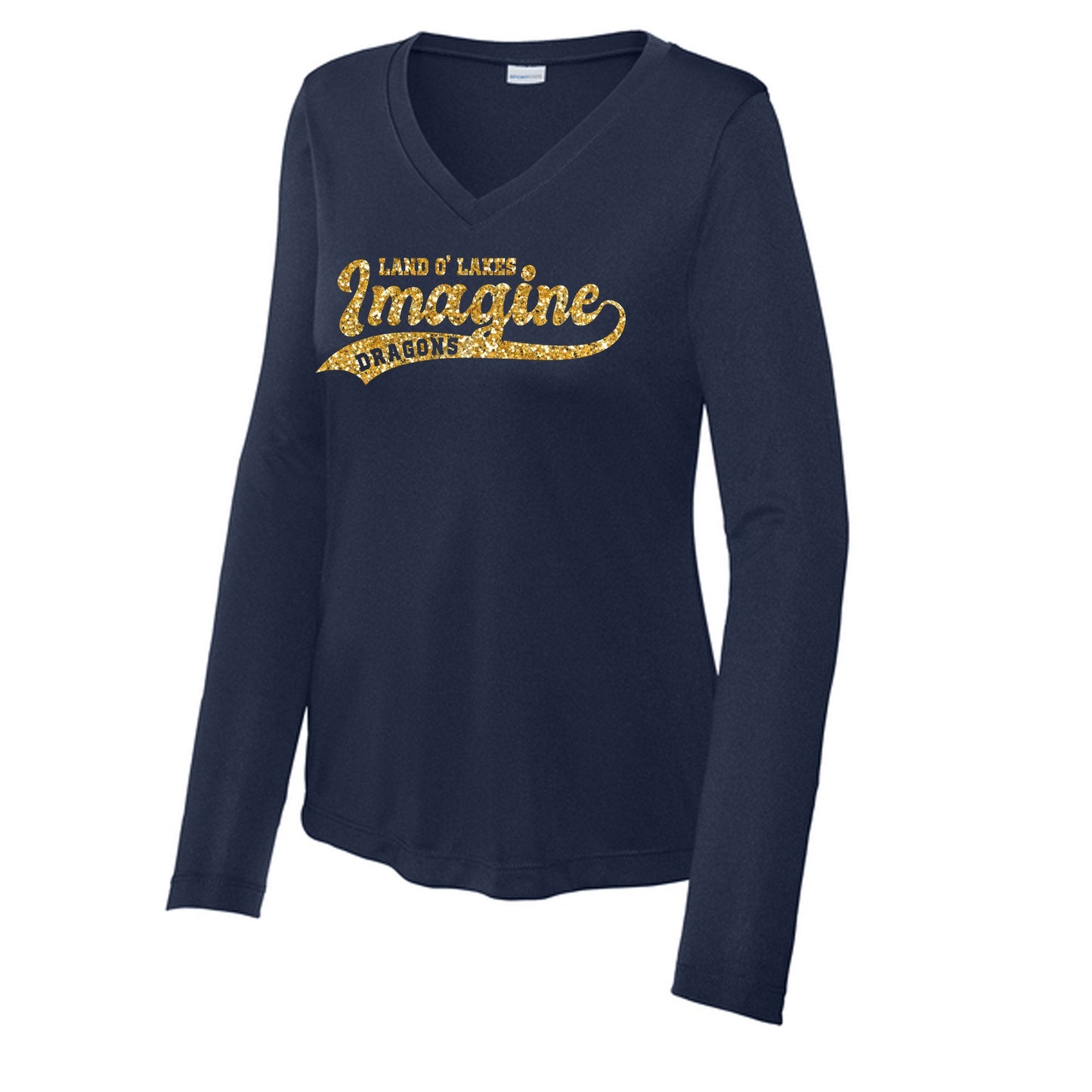 Imagine School Land O' Lakes Parent Ladies Drifit Long Sleeve Spirit Tee Glitter