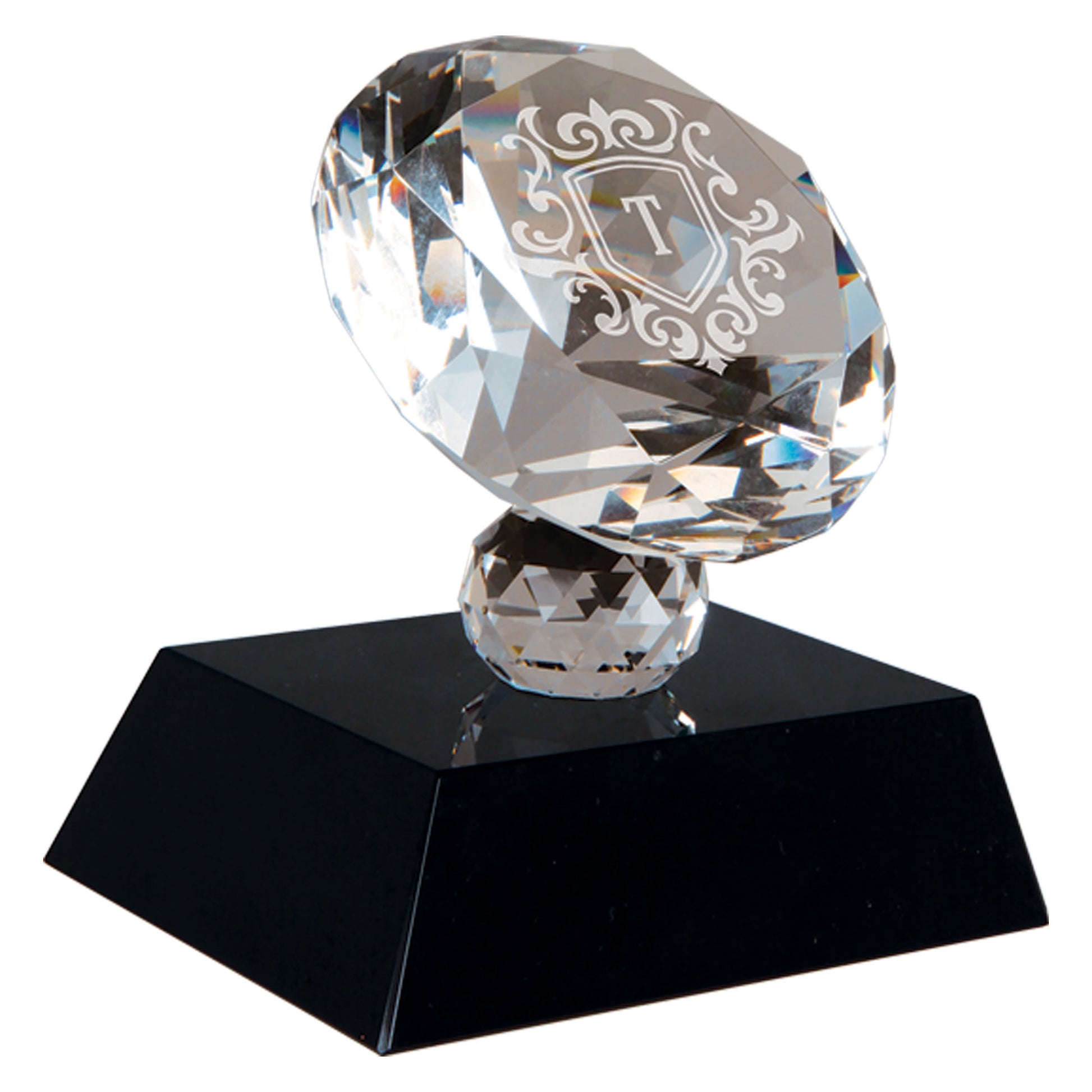 3 1/2" Crystal Diamond on Black Pedestal Base