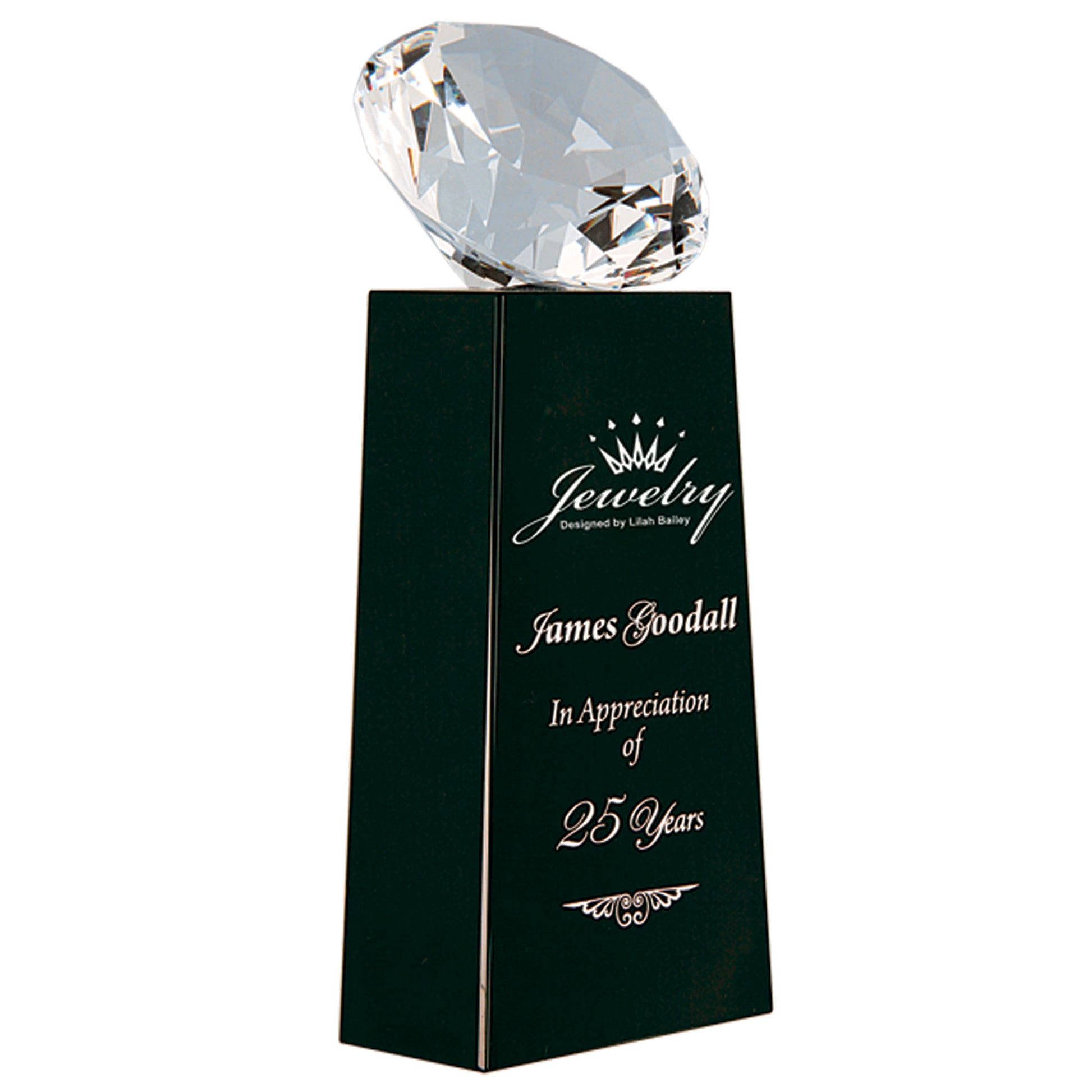 7 3/4" Crystal Diamond on Black Crystal Pedestal