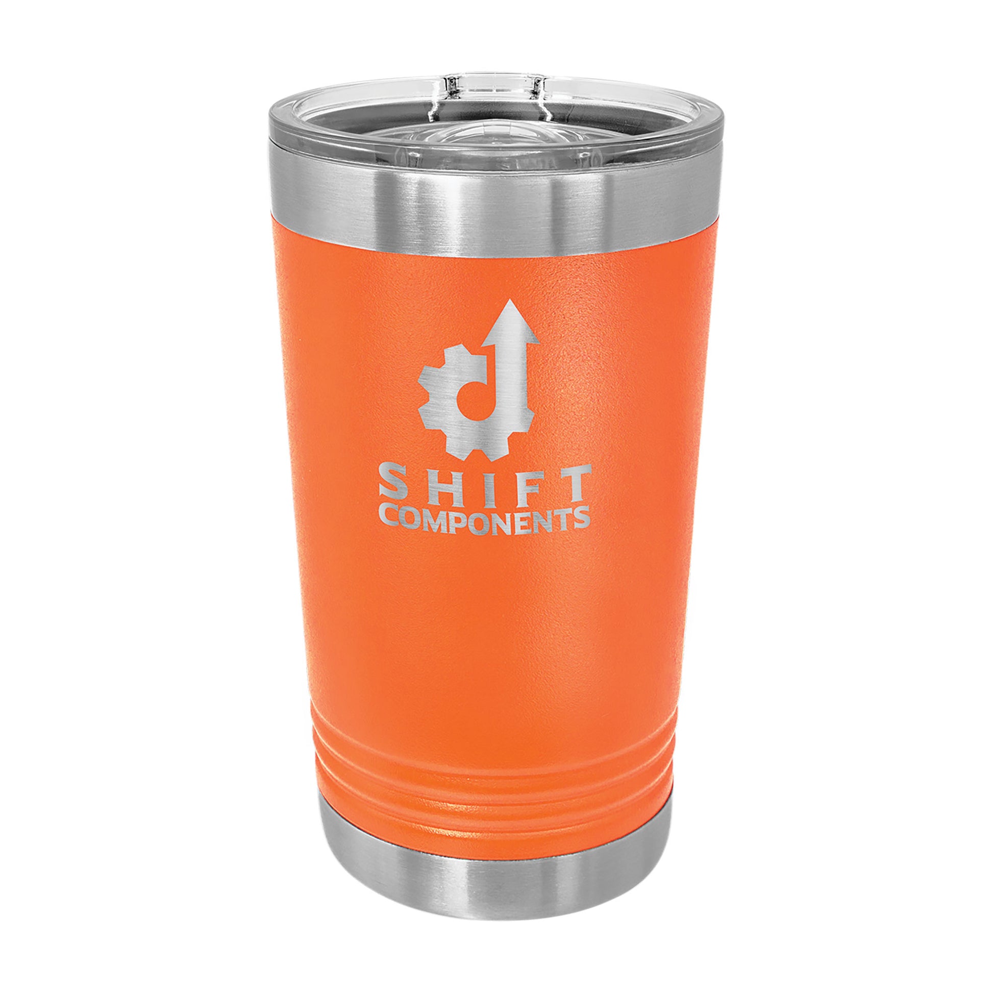 Custom Logo'd - 16 oz. Polar Camel Pint w/Silder Lid Orange