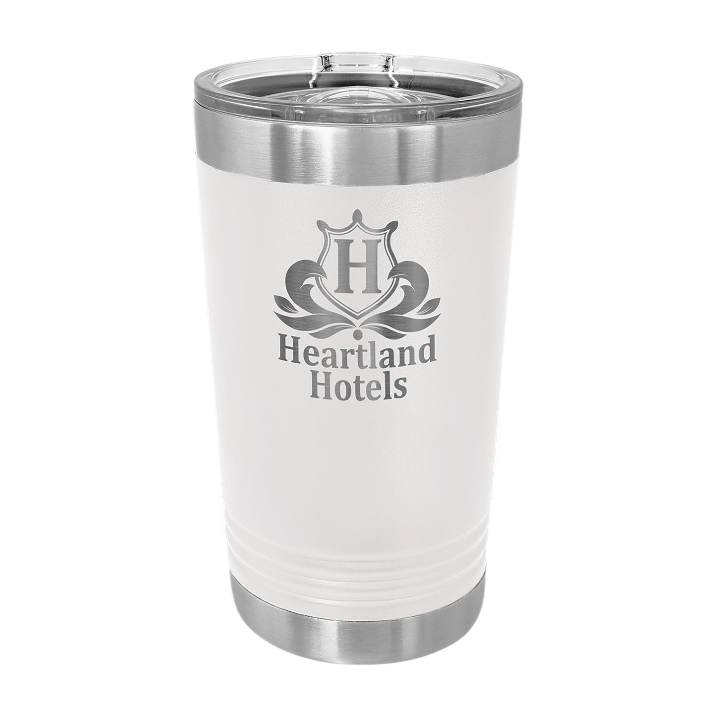 Custom Logo'd - 16 oz. Polar Camel Pint w/Silder Lid White